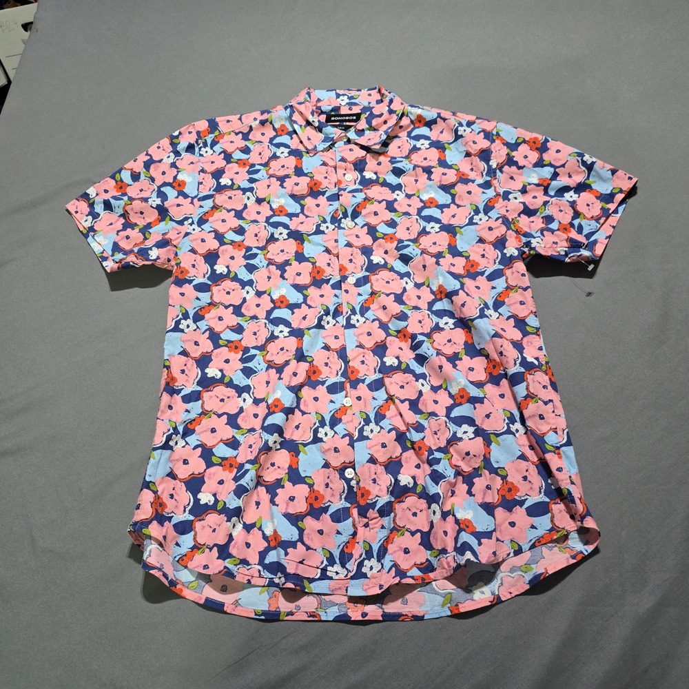Bonobos Button Down Shirt Mens M Pink Floral slim Short Sleeve Casual Cotton